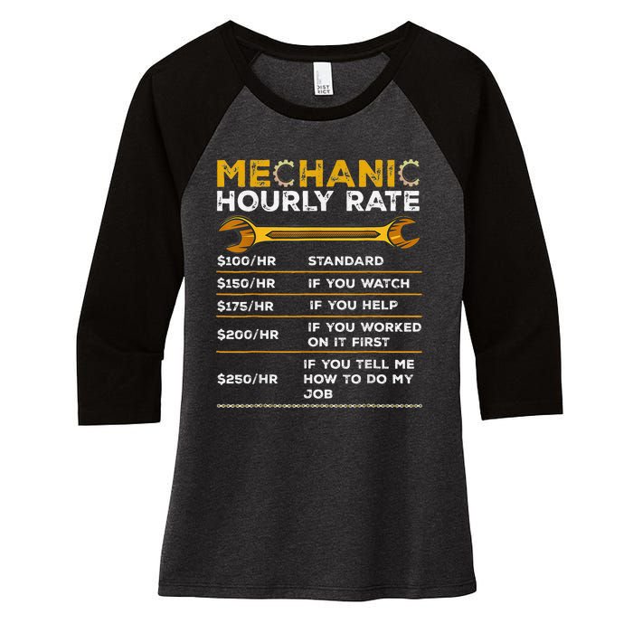 Funny Mechanic Hourly Rate Gifts Labor Rates Women's Tri-Blend 3/4-Sleeve Raglan Shirt