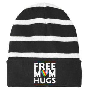 Free Mom Hugs Lgbt Pride Parades Rainbow Flag Striped Beanie with Solid Band