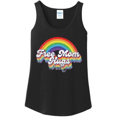 Free Mom Hugs Rainbow Retro LGBT Flag LGBT Pride Month Ladies Essential Tank