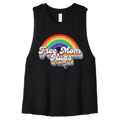 Free Mom Hugs Rainbow Retro LGBT Flag LGBT Pride Month Women's Racerback Cropped Tank