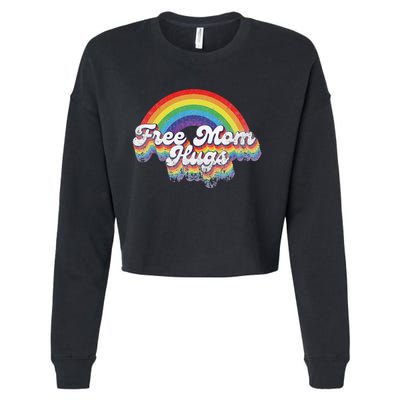 Free Mom Hugs Rainbow Retro LGBT Flag LGBT Pride Month Cropped Pullover Crew