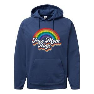 Free Mom Hugs Gift Rainbow Heart Lgbt Pride Month Gift Performance Fleece Hoodie