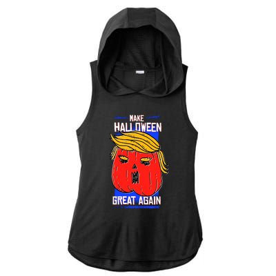 Funny Make Halloween Great Again Trump Pumpkin Ladies PosiCharge Tri-Blend Wicking Draft Hoodie Tank