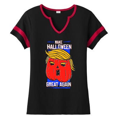 Funny Make Halloween Great Again Trump Pumpkin Ladies Halftime Notch Neck Tee