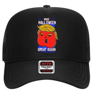 Funny Make Halloween Great Again Trump Pumpkin High Crown Mesh Back Trucker Hat