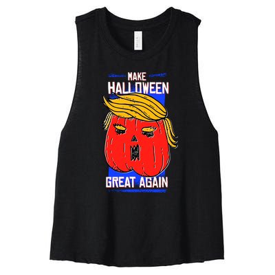 Funny Make Halloween Great Again Trump Pumpkin Women's Racerback Cropped Tank