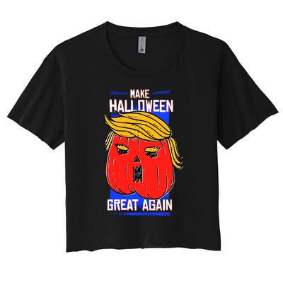 Funny Make Halloween Great Again Trump Pumpkin Women's Crop Top Tee