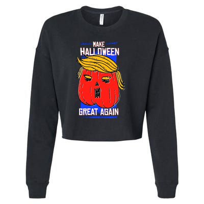 Funny Make Halloween Great Again Trump Pumpkin Cropped Pullover Crew