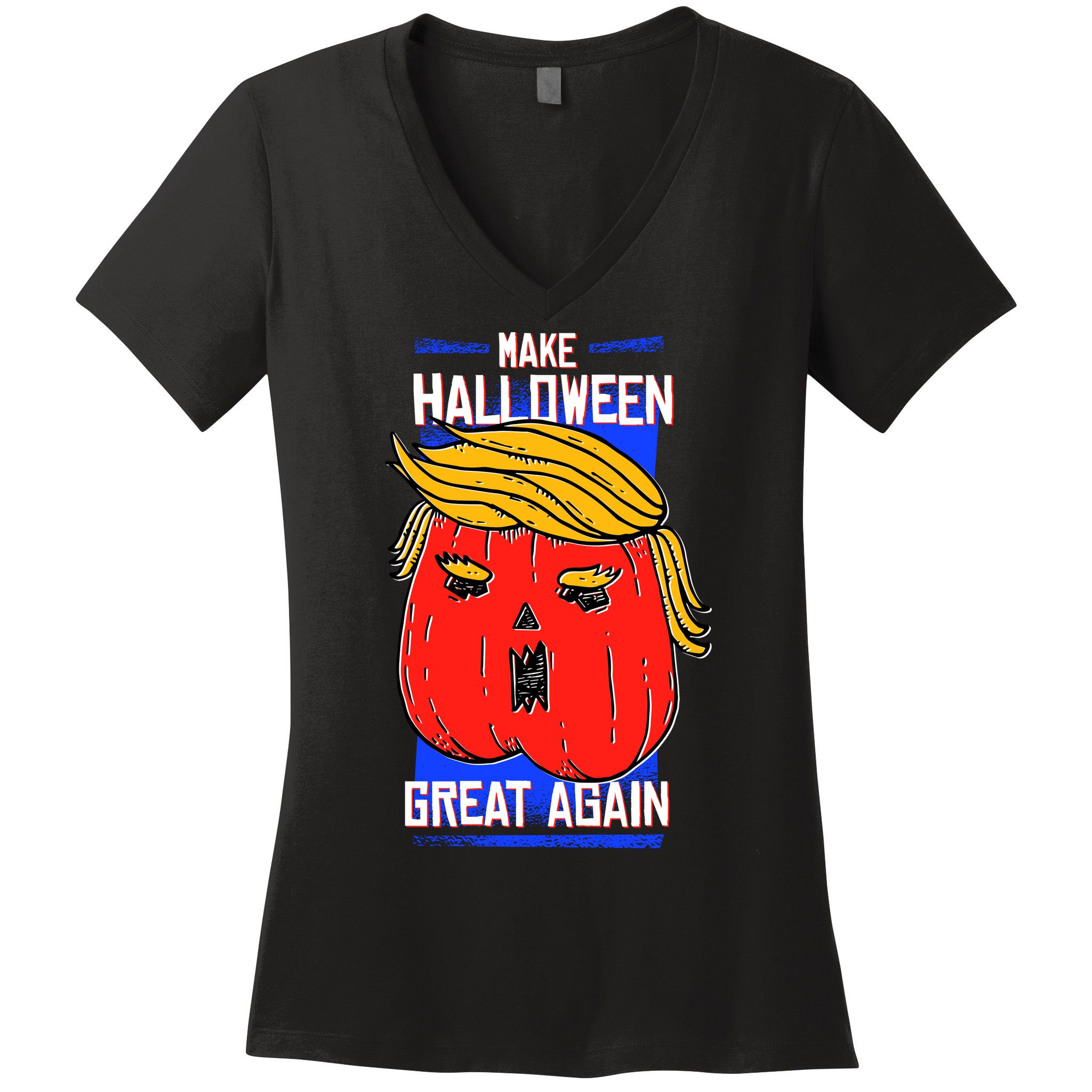Funny Make Halloween Great Again Trump Pumpkin Women's V-Neck T-Shirt