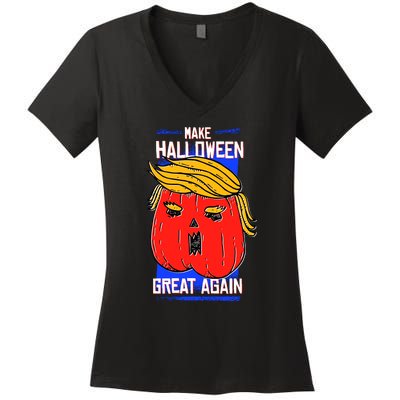 Funny Make Halloween Great Again Trump Pumpkin Women's V-Neck T-Shirt