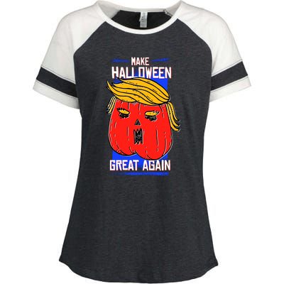 Funny Make Halloween Great Again Trump Pumpkin Enza Ladies Jersey Colorblock Tee