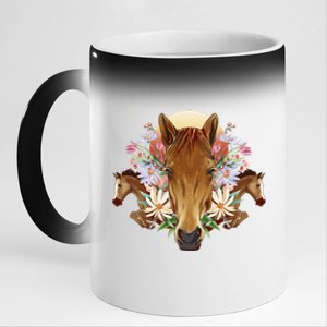 Floral Multi Horse 11oz Black Color Changing Mug