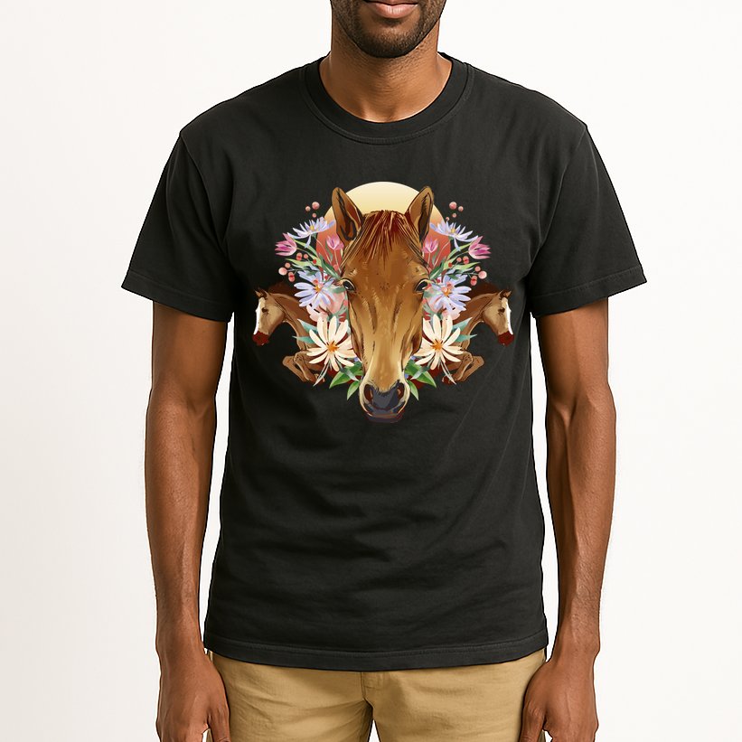 Floral Multi Horse Tall T-Shirt