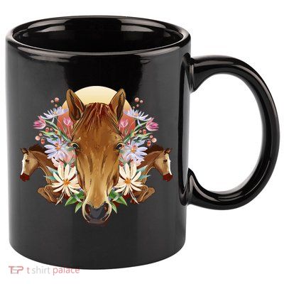 Floral Multi Horse 11oz C Handle Ceramic Mug