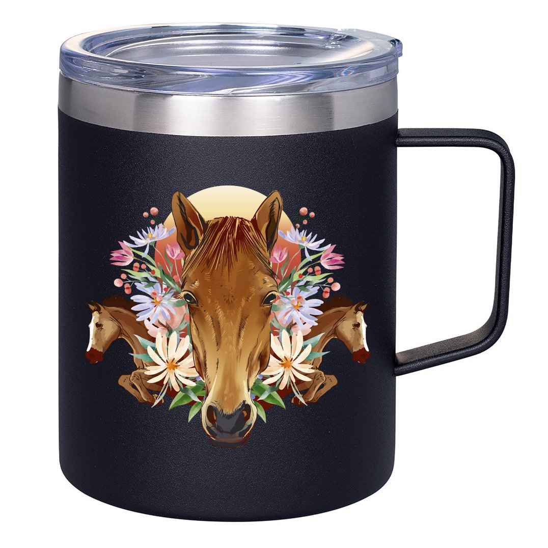Floral Multi Horse 12oz Stainless Steel Coffee Mug