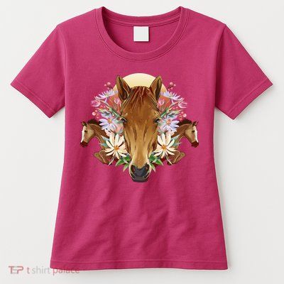 Floral Multi Horse Womens T-Shirt