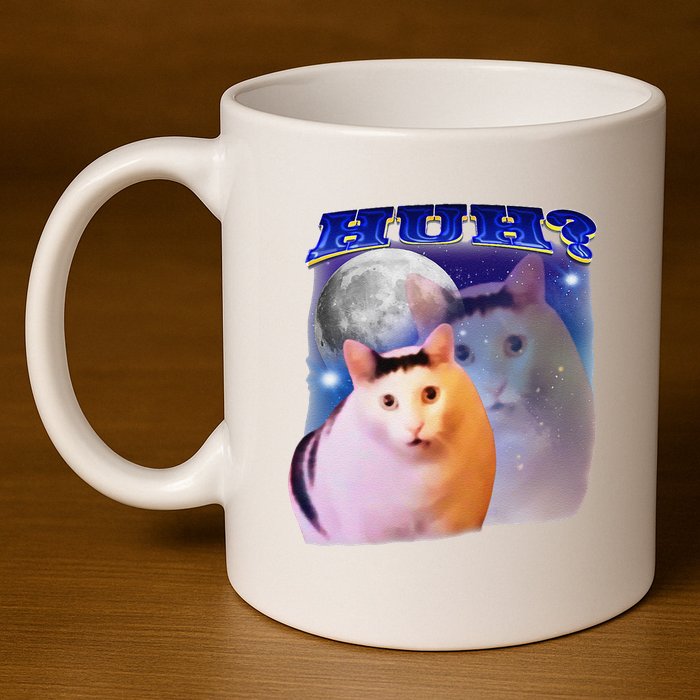 Funny Meme Huh Cat 11oz C Handle Ceramic Mug