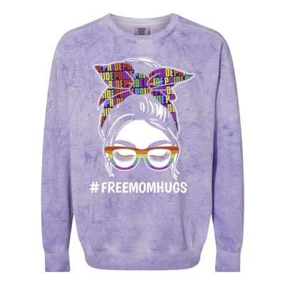 Free Mom Hugs Flag Lgbt Messy Bun Pride Rainbow Flag Funny Gift Colorblast Crewneck Sweatshirt