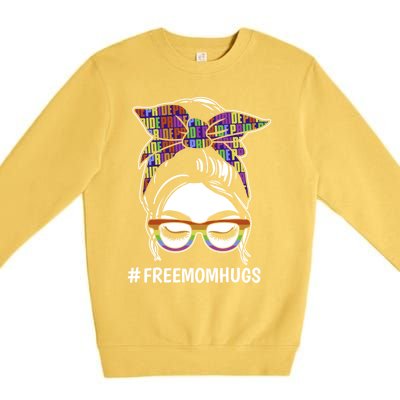 Free Mom Hugs Flag Lgbt Messy Bun Pride Rainbow Flag Funny Gift Premium Crewneck Sweatshirt