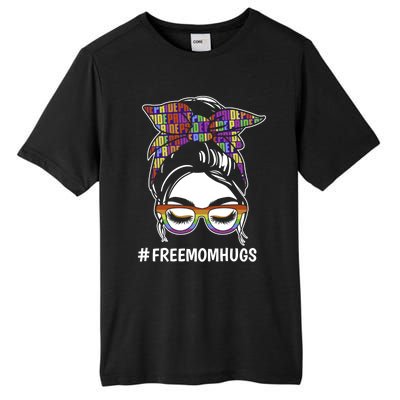 Free Mom Hugs Flag Lgbt Messy Bun Pride Rainbow Flag Funny Gift Tall Fusion ChromaSoft Performance T-Shirt