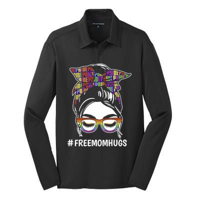 Free Mom Hugs Flag Lgbt Messy Bun Pride Rainbow Flag Funny Gift Silk Touch Performance Long Sleeve Polo