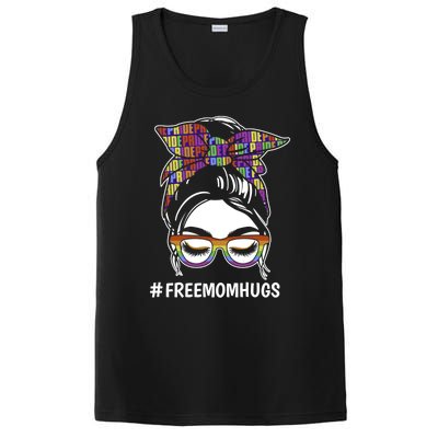 Free Mom Hugs Flag Lgbt Messy Bun Pride Rainbow Flag Funny Gift PosiCharge Competitor Tank