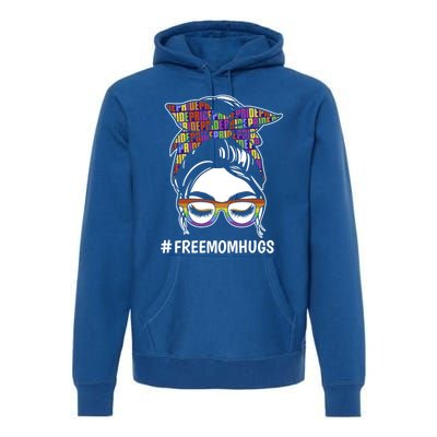 Free Mom Hugs Flag Lgbt Messy Bun Pride Rainbow Flag Funny Gift Premium Hoodie