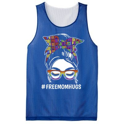 Free Mom Hugs Flag Lgbt Messy Bun Pride Rainbow Flag Funny Gift Mesh Reversible Basketball Jersey Tank