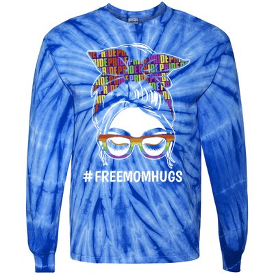 Free Mom Hugs Flag Lgbt Messy Bun Pride Rainbow Flag Funny Gift Tie-Dye Long Sleeve Shirt