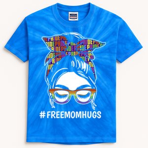 Free Mom Hugs Flag Lgbt Messy Bun Pride Rainbow Flag Funny Gift Kids Tie-Dye T-Shirt