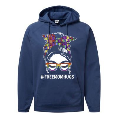 Free Mom Hugs Flag Lgbt Messy Bun Pride Rainbow Flag Funny Gift Performance Fleece Hoodie