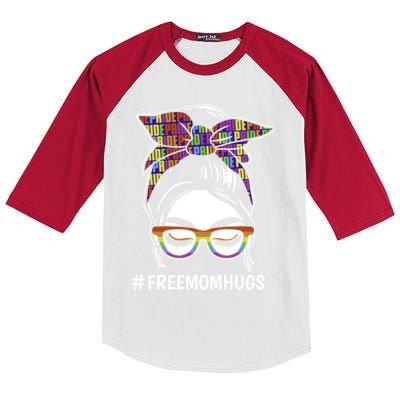 Free Mom Hugs Flag Lgbt Messy Bun Pride Rainbow Flag Funny Gift Kids Colorblock Raglan Jersey