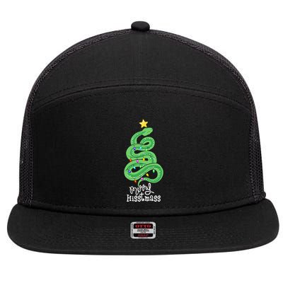 Funny Merry Hisstmass Python Snake Merry Christmas Tree 7 Panel Mesh Trucker Snapback Hat