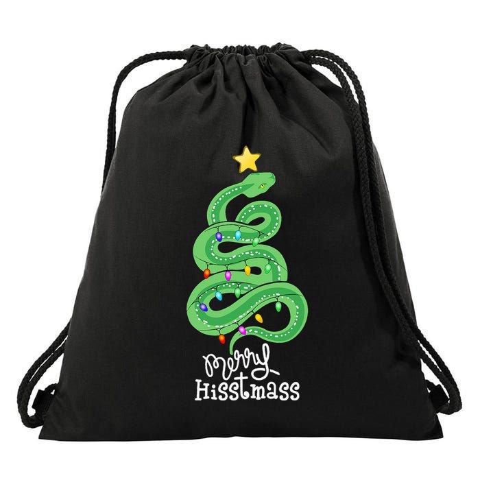 Funny Merry Hisstmass Python Snake Merry Christmas Tree Drawstring Bag