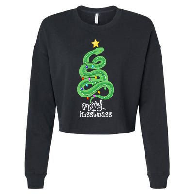 Funny Merry Hisstmass Python Snake Merry Christmas Tree Cropped Pullover Crew
