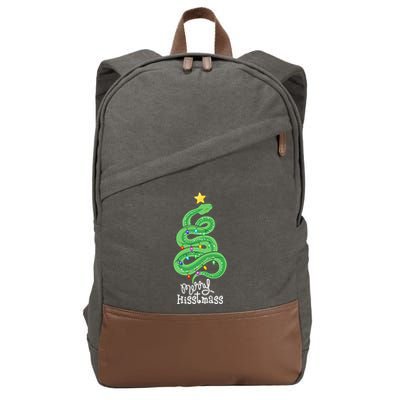 Funny Merry Hisstmass Python Snake Merry Christmas Tree Cotton Canvas Backpack