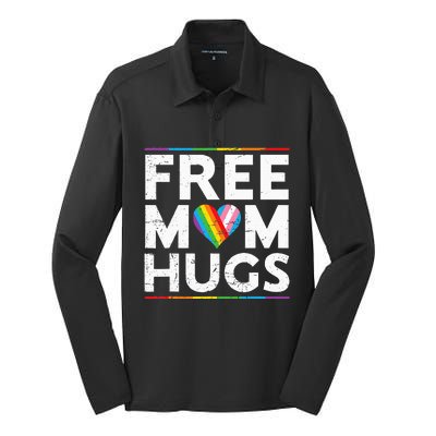 Free Mom Hugs Lgbt Pride Parades Rainbow Silk Touch Performance Long Sleeve Polo