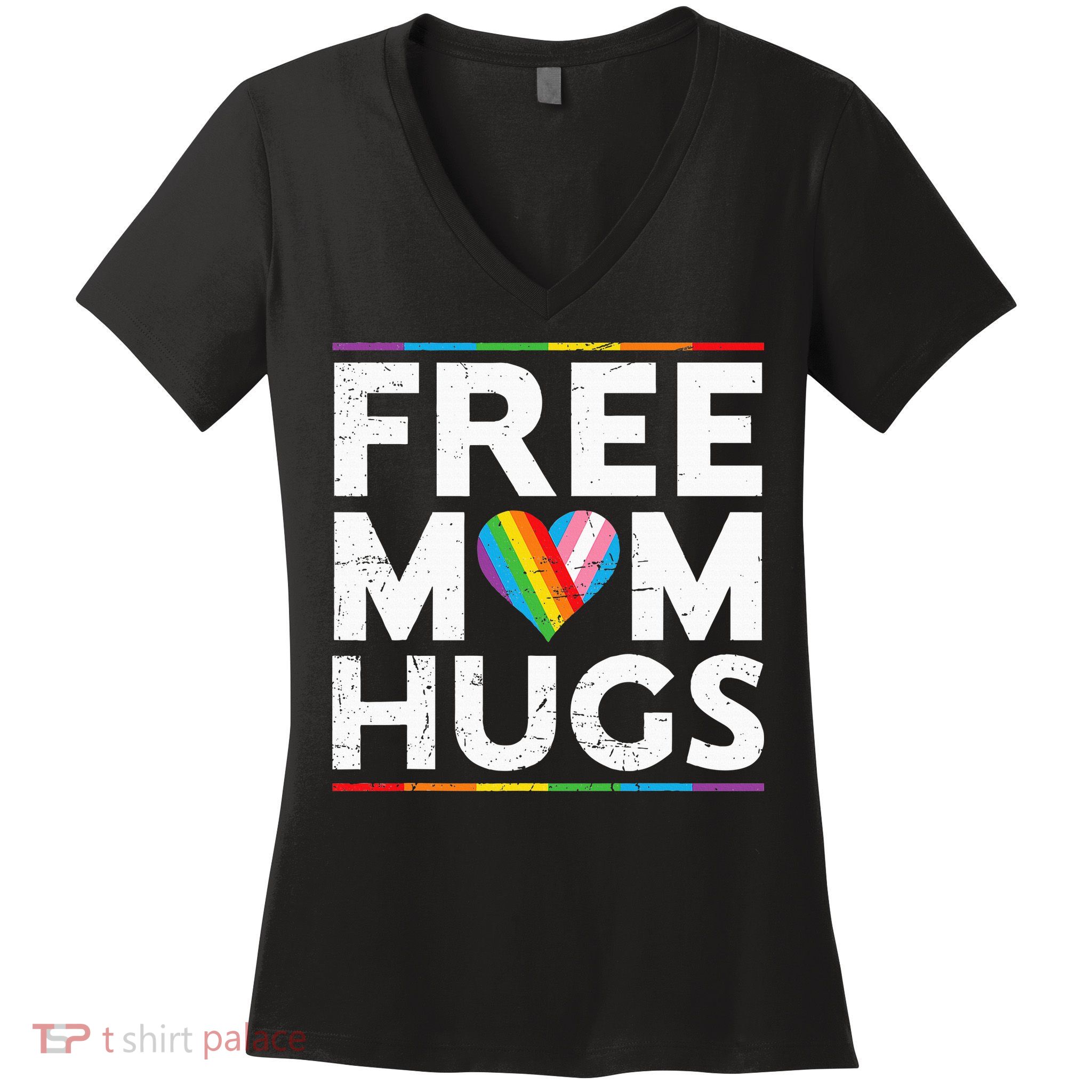 Free Mom Hugs Lgbt Pride Parades Rainbow Women's V-Neck T-Shirt