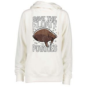 Funny Manatee I Save The Floaty Potatoes I Manatee Womens Funnel Neck Pullover Hood