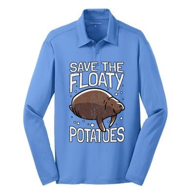 Funny Manatee I Save The Floaty Potatoes I Manatee Silk Touch Performance Long Sleeve Polo