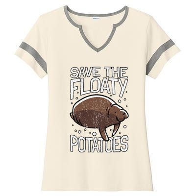 Funny Manatee I Save The Floaty Potatoes I Manatee Ladies Halftime Notch Neck Tee