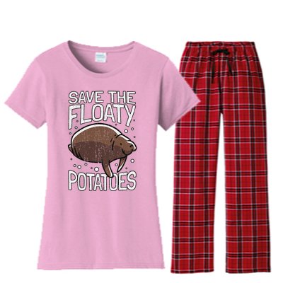 Funny Manatee I Save The Floaty Potatoes I Manatee Women's Flannel Pajama Set