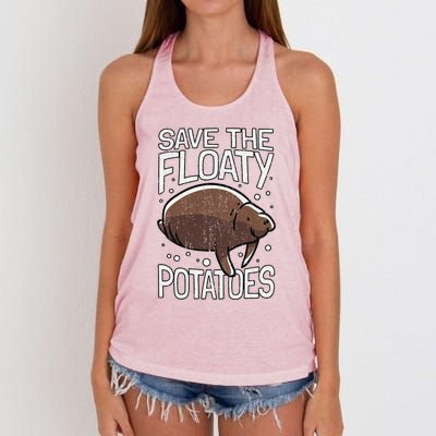 Funny Manatee I Save The Floaty Potatoes I Manatee Women's Knotted Racerback Tank