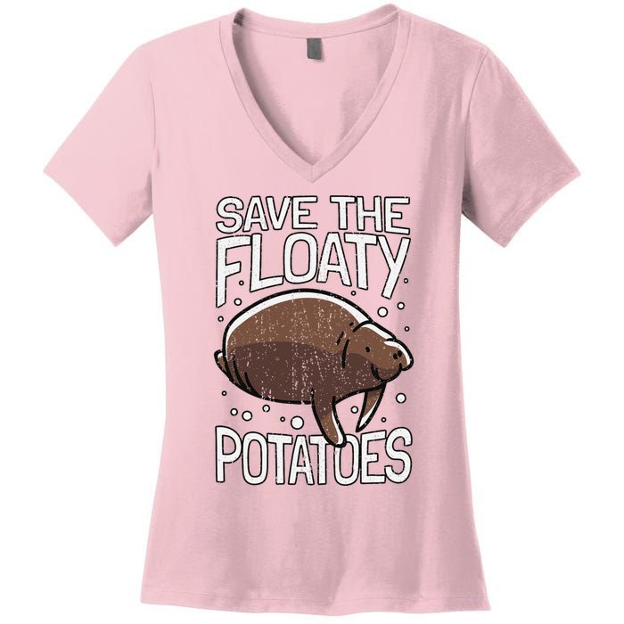 Funny Manatee I Save The Floaty Potatoes I Manatee Women's V-Neck T-Shirt