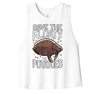 Funny Manatee I Save The Floaty Potatoes I Manatee Women's Racerback Cropped Tank