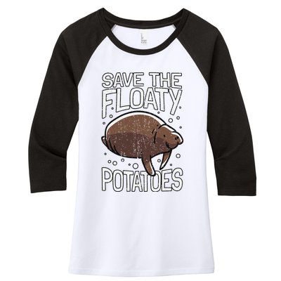 Funny Manatee I Save The Floaty Potatoes I Manatee Women's Tri-Blend 3/4-Sleeve Raglan Shirt