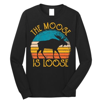 Funny Moose Is Loose Animal Apparel Cute Men Women Alaska Long Sleeve Shirt