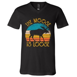 Funny Moose Is Loose Animal Apparel Cute Men Women Alaska V-Neck T-Shirt