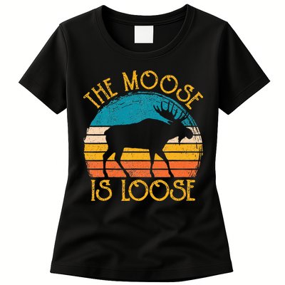 Funny Moose Is Loose Animal Apparel Cute Men Women Alaska Womens T-Shirt