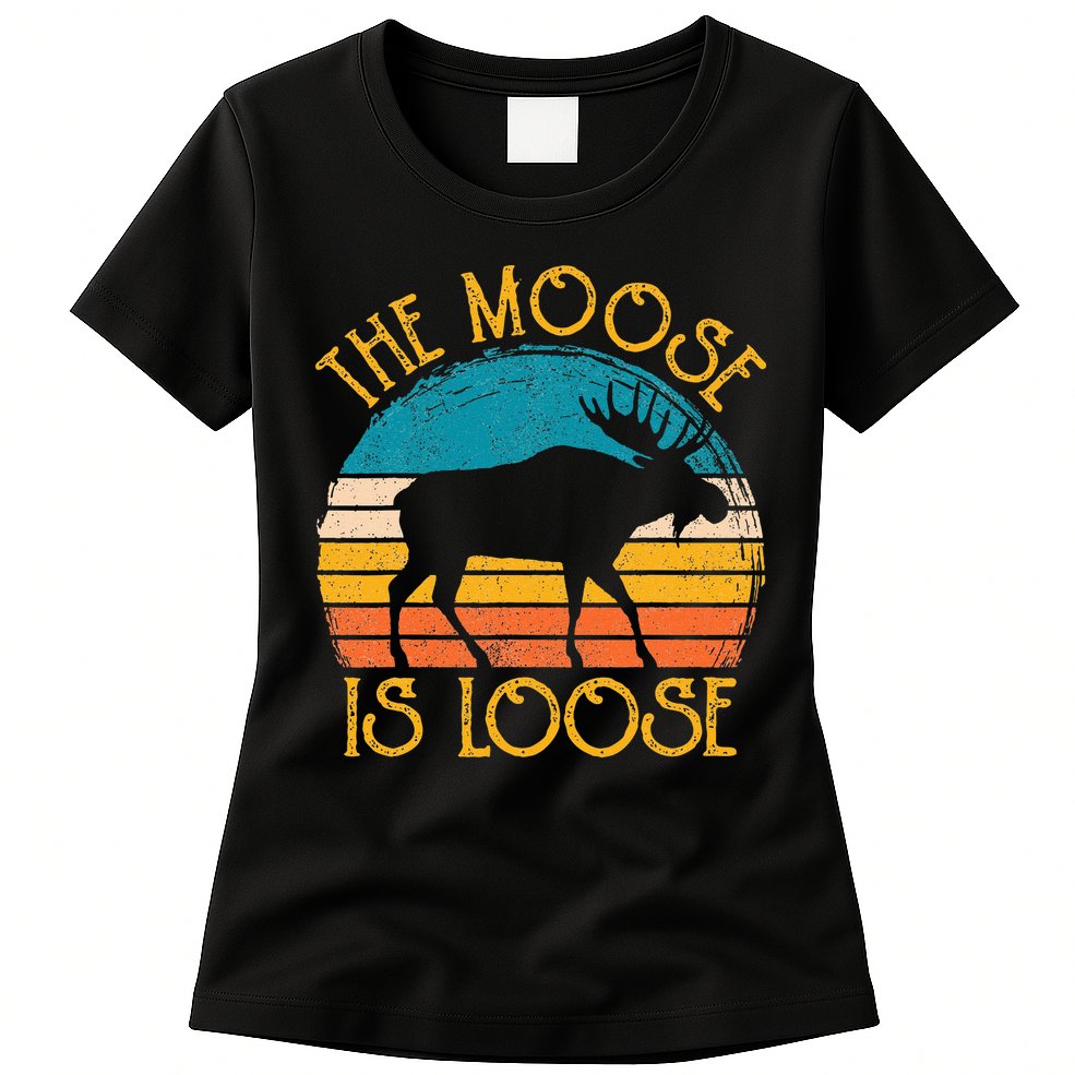Funny Moose Is Loose Animal Apparel Cute Men Women Alaska Womens T-Shirt